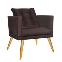 Kit 05 Poltrona Cadeira Lucia Confort Com almofada Sala Recepção Escritório Pé Castanho material sintético Marrom - KDAcanto Móveis