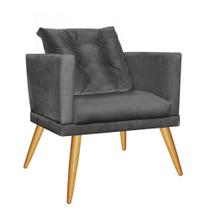 Kit 05 Poltrona Cadeira Milena Confort Com almofada Sala Recepção Escritório Pé Caramelo Suede Cinza - DAMAFFÊ MÓVEIS