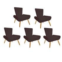 Kit 05 Poltrona Cadeira Nani Decorativa Recepção Sala De Estar material sintético Marrom - KDAcanto Móveis