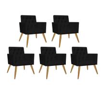 Kit 05 Poltrona Cadeira Nina Captone Decorativa Recepção Sala De Estar material sintético Preto - KDAcanto Móveis