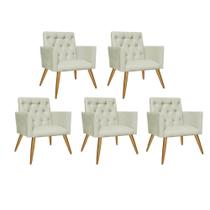 Kit 05 Poltrona Cadeira Nina Captone Decorativa Recepção Sala De Estar Suede Bege - DAMAFFÊ MÓVEIS