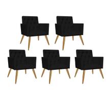 Kit 05 Poltrona Cadeira Nina Captone Decorativa Recepção Sala De Estar Suede Preto - KDAcanto Móveis