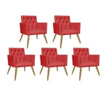 Kit 05 Poltrona Cadeira Nina Captone Decorativa Recepção Sala De Estar Suede Vermelho - DAMAFFÊ MÓVEIS