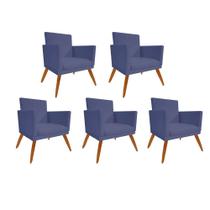 Kit 05 Poltrona Cadeira Nina Com Base Decorativa Recepção Sala De Estar Suede Azul Marinho - DAMAFFÊ MÓVEIS