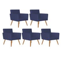 Kit 05 Poltrona Cadeira Nina Decorativa Recepção Sala De Estar material sintético Azul Marinho - DAMAFFÊ MÓVEIS Kit 05 Poltrona Cadeira Nina Decorativa Recepção Sala De Estar material sintético Azul Marinho - DAMAFFÊ MÓVEIS