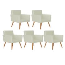 Kit 05 Poltrona Cadeira Nina Decorativa Recepção Sala De Estar material sintético Bege - KDAcanto Móveis