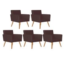 Kit 05 Poltrona Cadeira Nina Decorativa Recepção Sala De Estar material sintético Marrom - KDAcanto Móveis