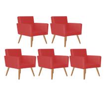 Kit 05 Poltrona Cadeira Nina Decorativa Recepção Sala De Estar material sintético Vermelho - DAMAFFÊ MÓVEIS