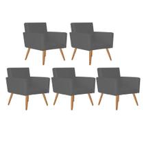 Kit 05 Poltrona Cadeira Nina Decorativa Recepção Sala De Estar Suede Cinza - DAMAFFÊ MÓVEIS