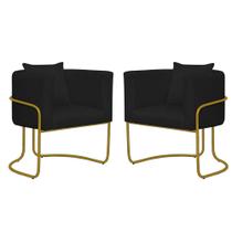 Kit 05 Poltrona Cadeira Sirus Luxo Industrial Ferro Dourado Suede Preto - Ahz Móveis