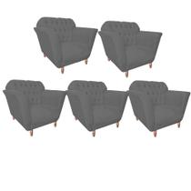 Kit 05 Poltrona Cadeira Ster Decorativa Recepção Sala De Estar Suede Cinza - KDAcanto Móveis