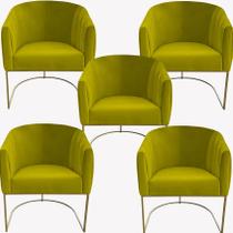 Kit 05 Poltrona Julia com base de ferro Sala de estar Escritório Recepção Clinica Suede Amarelo - D'Classe Decor Kit 05 Poltrona Julia com base de ferro Sala de estar Escritório Recepção Clinica Suede Amarelo - D'Classe Decor