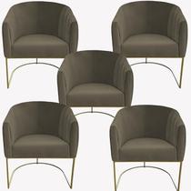 Kit 05 Poltrona Julia com base de ferro Sala de estar Escritório Recepção Clinica Suede Marrom Rato - D'Classe Decor
