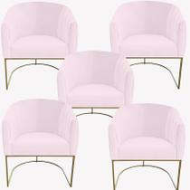 Kit 05 Poltrona Julia com base de ferro Sala de estar Escritório Recepção Clinica Suede Rosa Bebê - D'Classe Decor