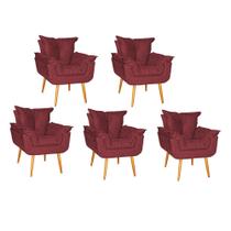 Kit 05 Poltrona Opala Sala Escritório Recepção Quarto Suede Vermelho - Ninho Decor Kit 05 Poltrona Opala Sala Escritório Recepção Quarto Suede Vermelho - Ninho Decor