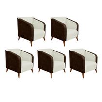 Kit 05 Poltrona Silmara Compose material sintético Nozes Decorativa Pés Madeira 2 Lugares Sala de Estar Recepção Escritório Consultório material sintético Bege - Damaffê Mó