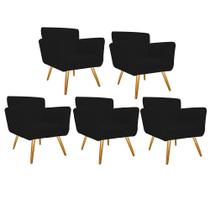 Kit 05 Poltronas Cadeira Decorativa Cloe Pé Palito Para Sala de Estar Recepção Escritório Corinho Preto - Damaffê Móveis