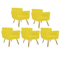 Kit 05 Poltronas Cadeira Decorativa Cloe Pé Palito Para Sala de Estar Recepção Escritório Suede Amarelo - KDAcanto Móveis