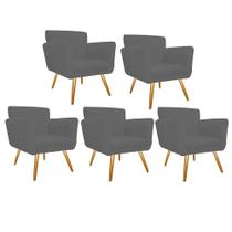Kit 05 Poltronas Cadeira Decorativa Cloe Pé Palito Para Sala de Estar Recepção Escritório Suede Cinza - KDAcanto Móveis