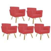 Kit 05 Poltronas Cadeira Decorativa Cloe Pé Palito Para Sala de Estar Recepção Escritório Suede Vermelho - Damaffê Móveis