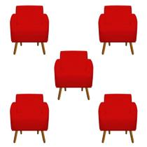 Kit 05 Poltronas Decorativa Laura Pés Palito Suede Vermelho - D'Classe Decor