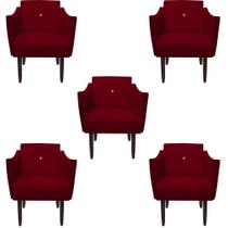 Kit 05 Poltronas Decorativa Naty Pés Palito C/Strass Suede Marsala - D'Classe Decor