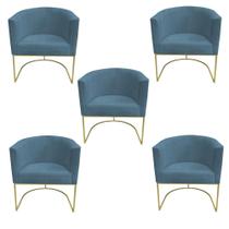 Kit 05 Poltronas Paola Base de Ferro Sued Azul Turquesa - D'Classe Decor
