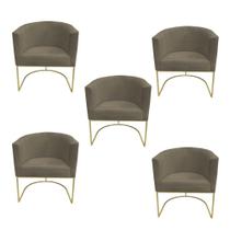 Kit 05 Poltronas Paola Base de Ferro Sued Marrom Rato - D'Classe Decor