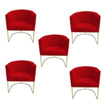 Kit 05 Poltronas Paola Base de Ferro Sued Vermelho - D'Classe Decor Kit 05 Poltronas Paola Base de Ferro Sued Vermelho - D'Classe Decor