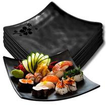 Kit 05 Prato Kanpai Premium Côncavo Quadrado Preto de Melamina 15cm Comida Japonesa - Bestfer