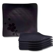 Kit 05 Prato Kanpai Premium Raso Quadrado Preto de Melamina 15cm Comida Japonesa - Bestfer