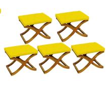 Kit 05 Puff Neo decorativo Pés em Madeira Sala de Estar Recepção Escritório Suede Amarelo - Damaffê Móveis