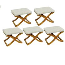 Kit 05 Puff Neo decorativo Pés em Madeira Sala de Estar Recepção Escritório Suede Bege - Damaffê Móveis