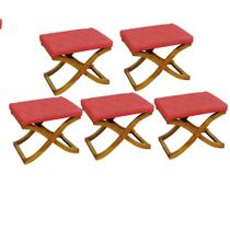 Kit 05 Puff Neo decorativo Pés em Madeira Sala de Estar Recepção Escritório Tecido Sintético Vermelho - KDAcanto Móveis Kit 05 Puff Neo decorativo Pés em Madeira Sala de Estar Recepção Escritório Tecido Sintético Vermelho - KDAcanto Móveis