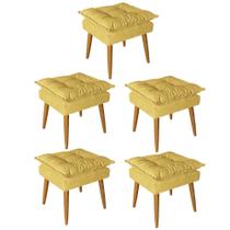 Kit 05 Puff Puf Banqueta Opala Para Quarto Sala Recepção Suede Amarelo Escuro - Ninho Decor