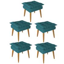 Kit 05 Puff Puf Banqueta Opala Para Quarto Sala Recepção Suede Azul Turquesa - Ninho Decor