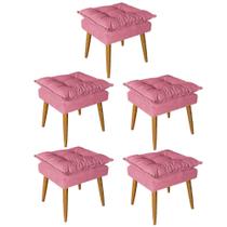 Kit 05 Puff Puf Banqueta Opala Para Quarto Sala Recepção Suede Rose - Ninho Decor