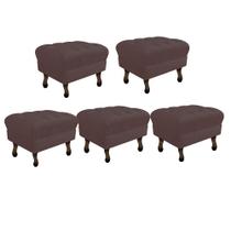 Kit 05 Puff Retrô Capitonê Decorativo Pé em Madeira Sala de Estar Recepção Escritório material sintético Marrom - Damaffê Móveis