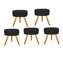 Kit 05 Puff Sofia Redondo Decorativo Pé Palito Sala de Estar Recepção Escritório material sintético Preto - Damaffê Móveis