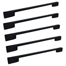 Kit 05 Puxadores Madri Grande com 34cm e furação em 250mm e 320mm Preto - EdeCasaMóveis Kit 05 Puxadores Madri Grande com 34cm e furação em 250mm e 320mm Preto - EdeCasaMóveis