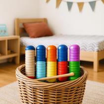 Kit 05 Reco Reco Ganzá Instrumento Madeira Brinquedo Musical