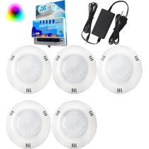 Kit 05 REFLETOR HIPER LED 15W ABS RGB + Comando SMD Brustec