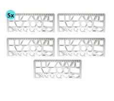 Kit 05 Régua Formas Geométricas Cristal Transparente 21cm Waleu Desenhos Técnicos Trabalhos Escolares