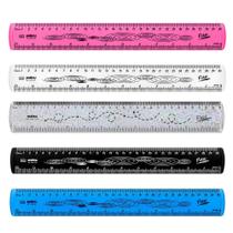Kit 05 Réguas Escolar Flexível 30cm Colorida Resistente Não Quebra - Maxcril