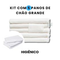 Kit 05 Saco Pano De Chão Branco Para Limpeza Grande Grosso Duplo Algodão 70x45cm