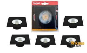Kit 05 Spot Led Preto Avant Quadrado Luz Amarela 3000K 5W