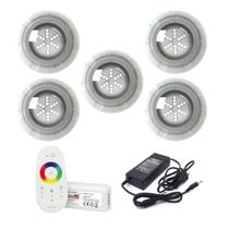 Kit 05 Super Led 9w Rgb Luxpool+ Central Touch + Fonte 12v+Nicho