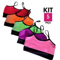 KIT 05 Top Fitness Alcinhas Suplex Feminino Cores Vibrantes Academia Exercício Funcional Corrida