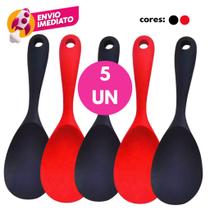Kit 05 Un Colher Arroz Silicone Panela Elétrica Ceramico Antiaderente Multiuso Preparar Servir