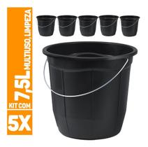 Kit 05x Balde De Plástico 7,5l Alça De Metal Limpeza Geral Organização Durável